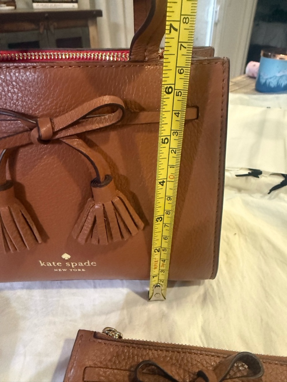 kate spade brown leather satchel with tassel bow - Picture 6 of 10